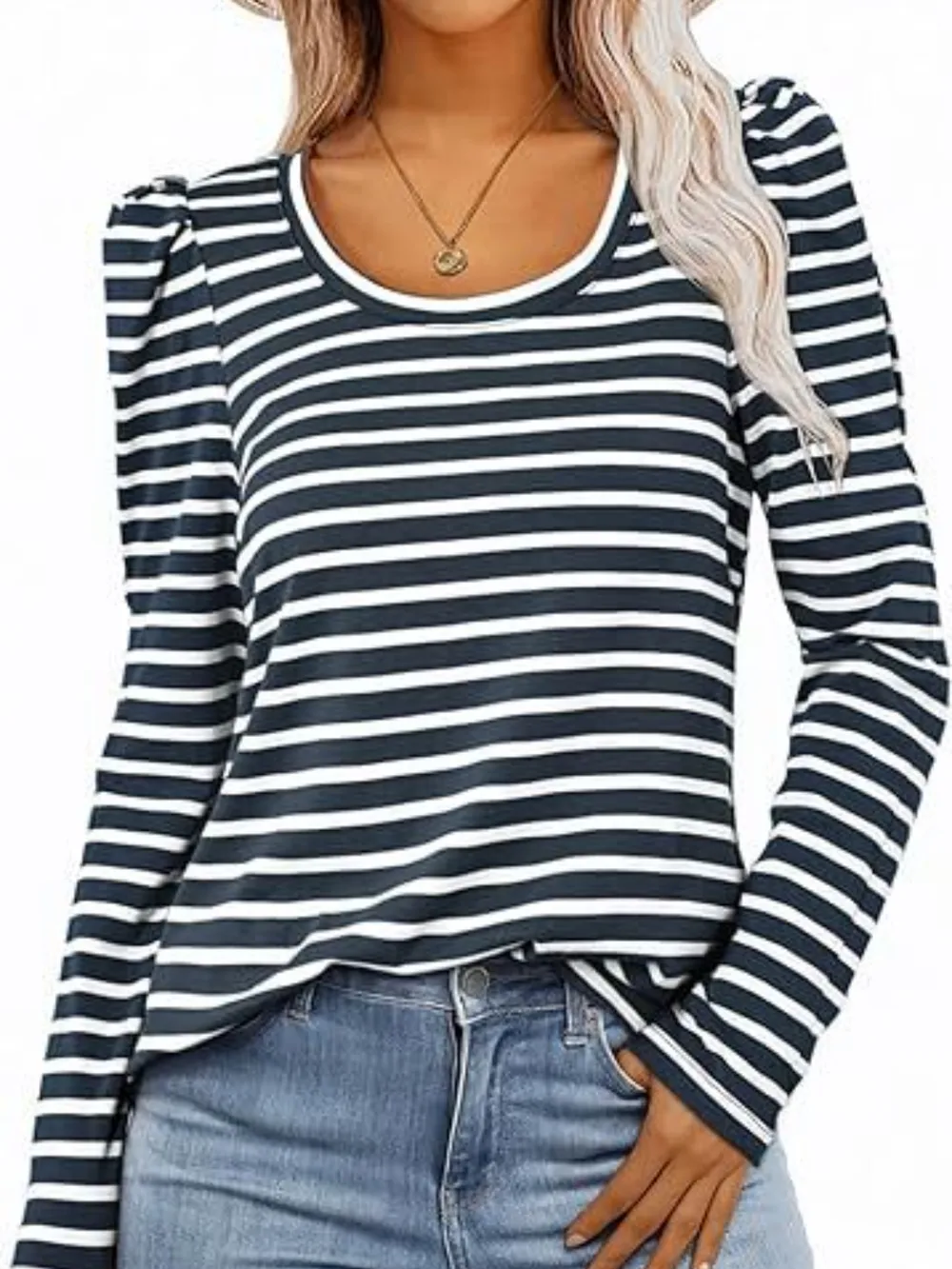 Striped Round Neck Long Sleeve T-Shirt, image 5