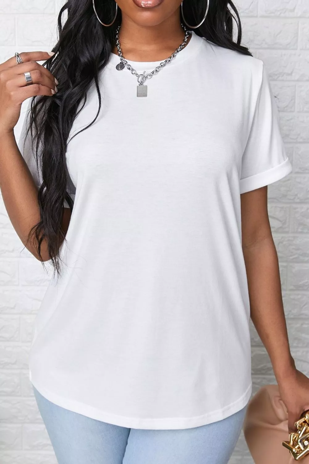 Round Neck Rolled Sleeve T-Shirt, image 4