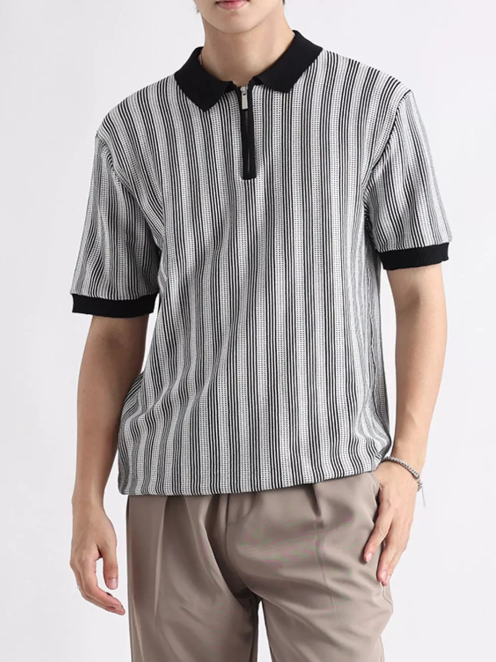 Men's Plus Size Striped Short Sleeve Polo