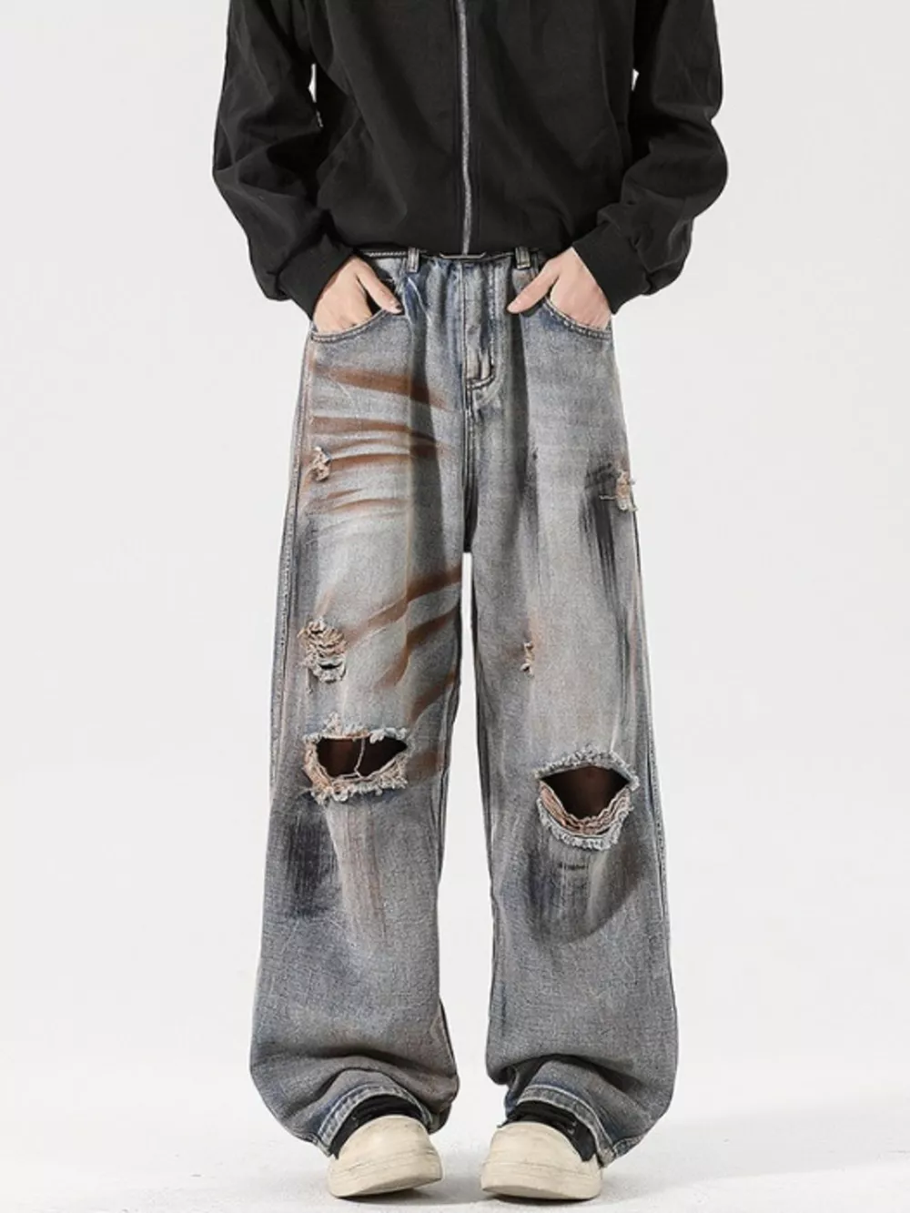 Men's Full Size Distressed Wide Leg Jeans Plus Size, image 2