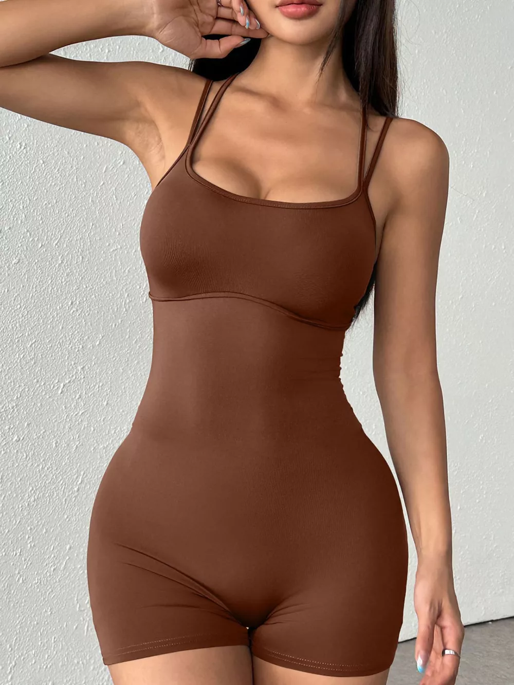 Double Spaghetti Strap Active Romper, image 4
