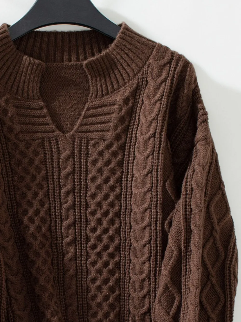Cable-Knit Notched Long Sleeve Sweater, image 6