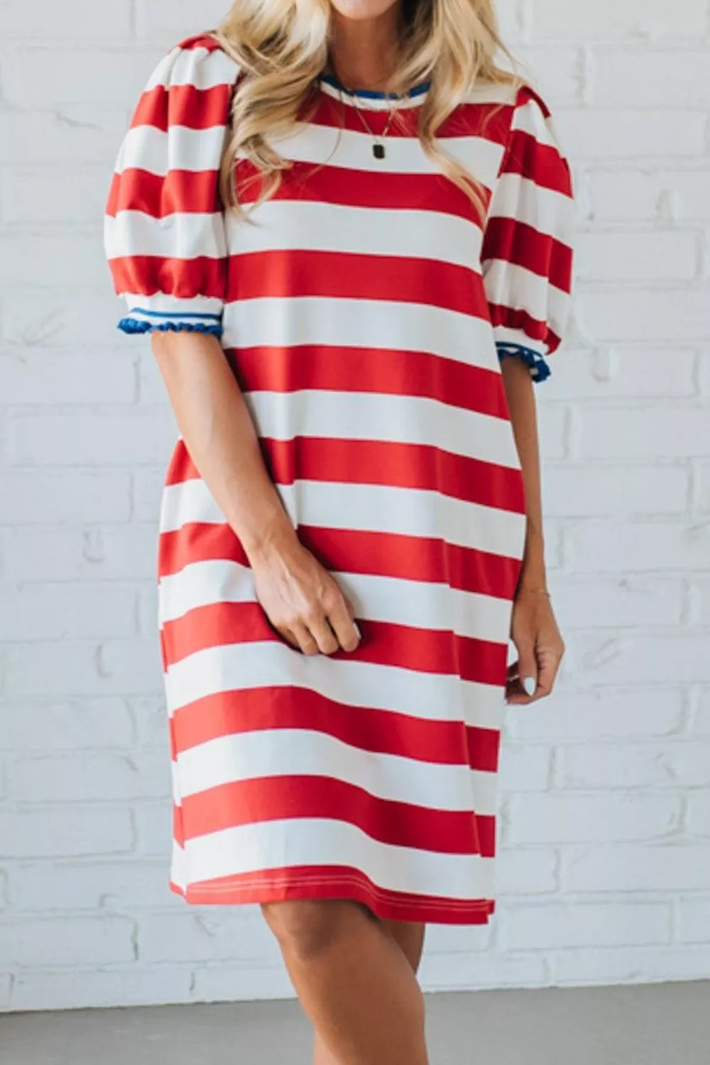 Striped Puff Sleeve Casual Mini Dress, image 2