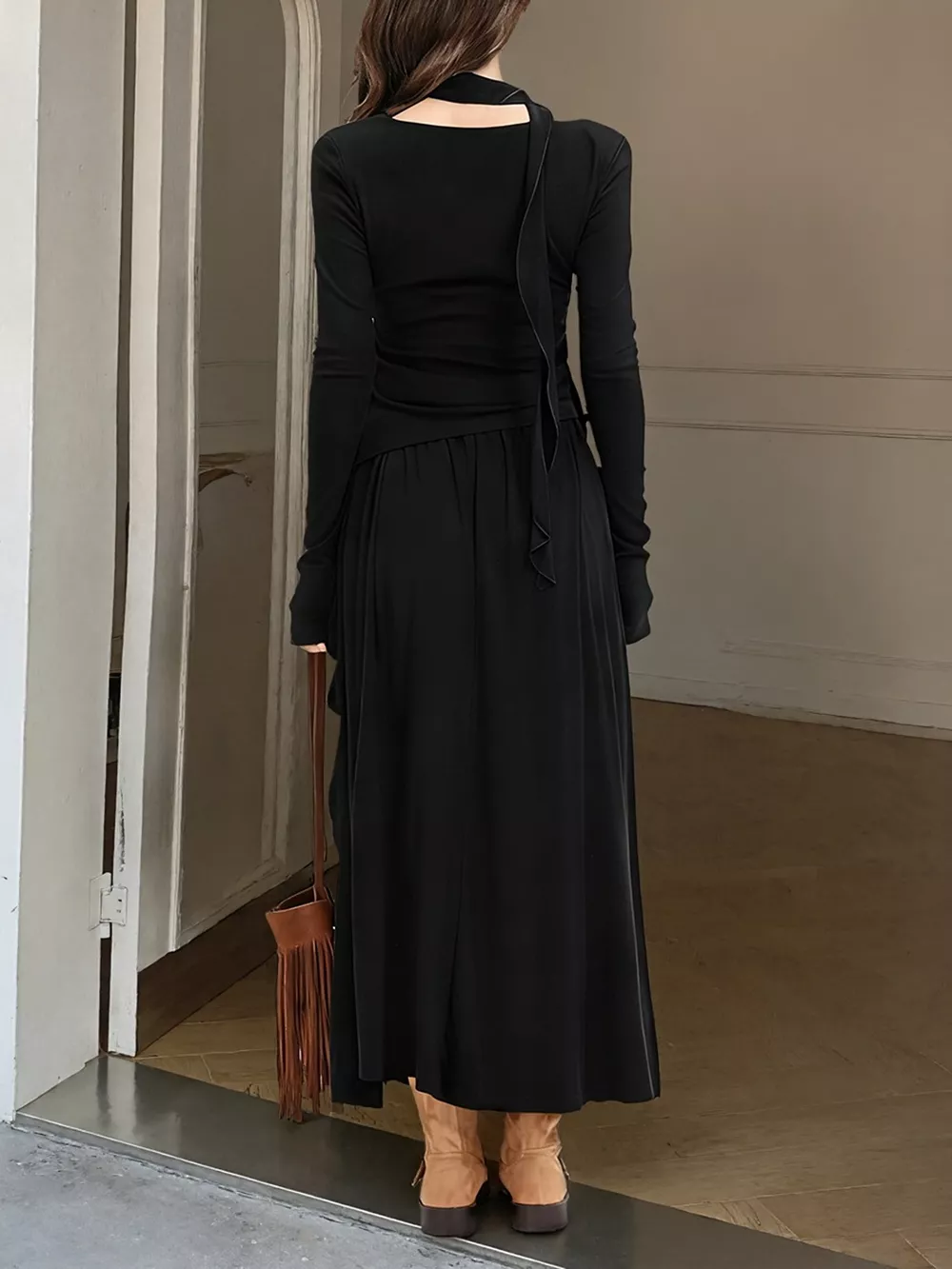 Ruffled Long Sleeve Knit Top and Maxi Skirt Set, image 9