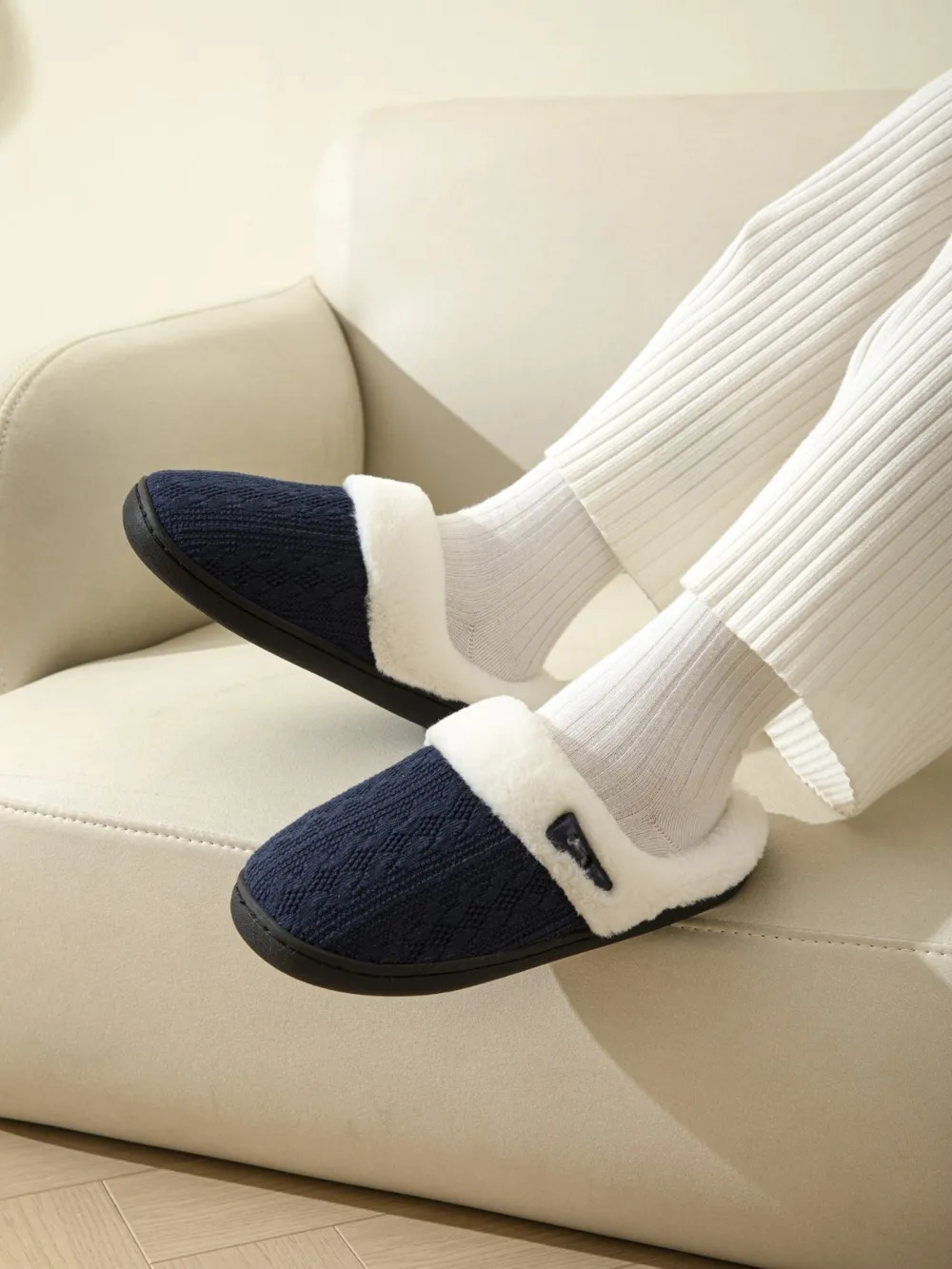 Horn Buckle Furry Texture Flat Slippers, image 6