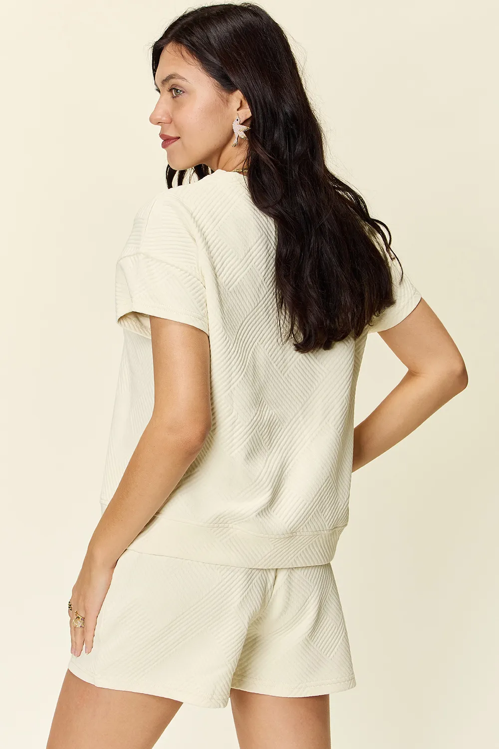 Full Size Texture Short Sleeve T-Shirt and Drawstring Shorts Set, image 7