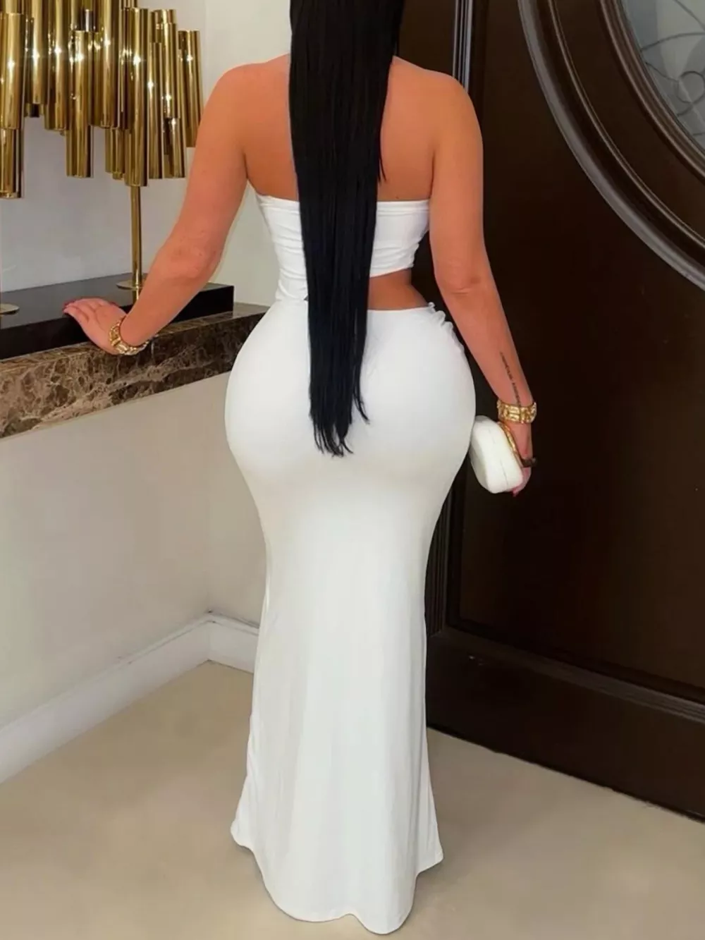 Strapless Cut-out Maxi Dress with Ruched Detail, image 2