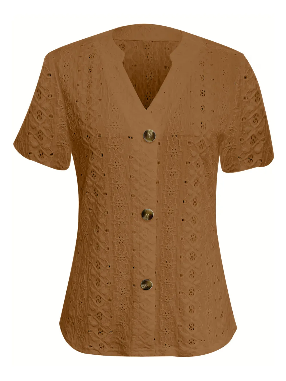 Openwork Notched Short Sleeve Top, image 6