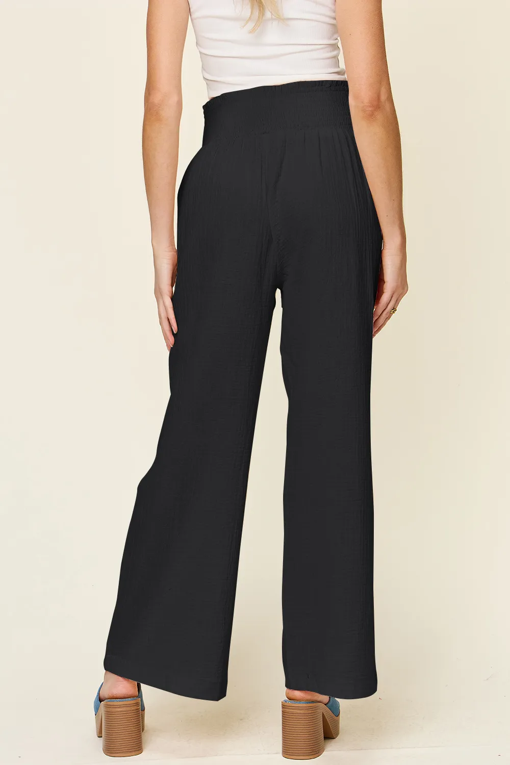 Full Size Texture Smocked Waist Wide Leg Pants, image 6