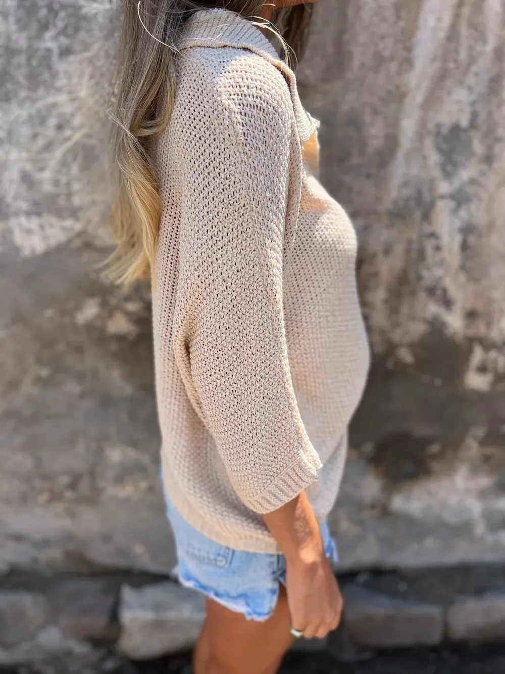 Full Size Johnny Collar Loose Knit Sweater Plus Size, image 4