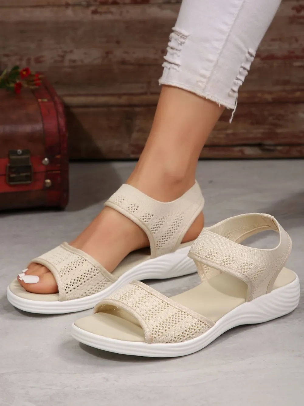 Peep Toe Cloth Sandals, image 5