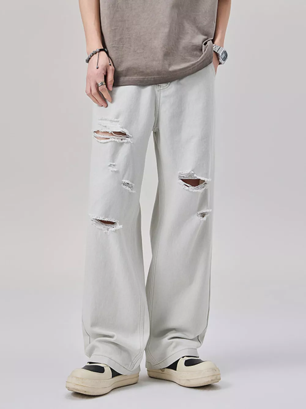 Men's Distressed Wide Leg Jeans, image 2