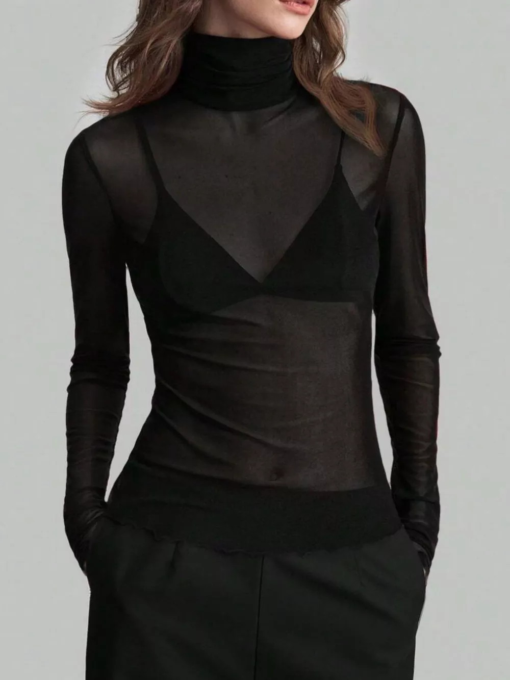 Sheer Mesh Turtleneck Top, image 2