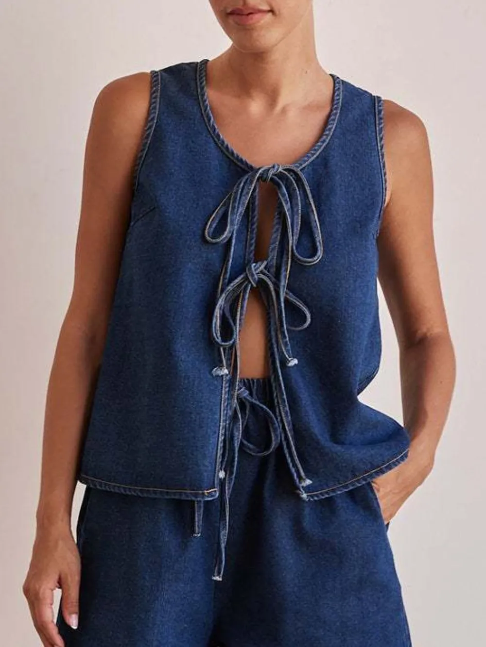 Tie Front Denim Vest, image 3