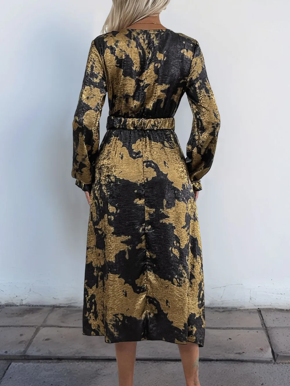 Printed Surplice Long Sleeve Midi Dress, image 3