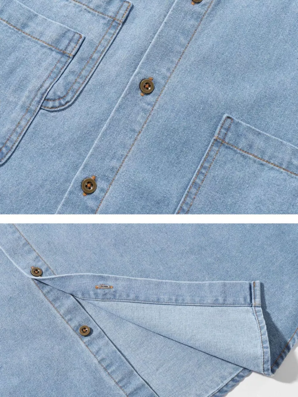 Men's Plus Size Button Up Long Sleeve Denim Shirt, image 5