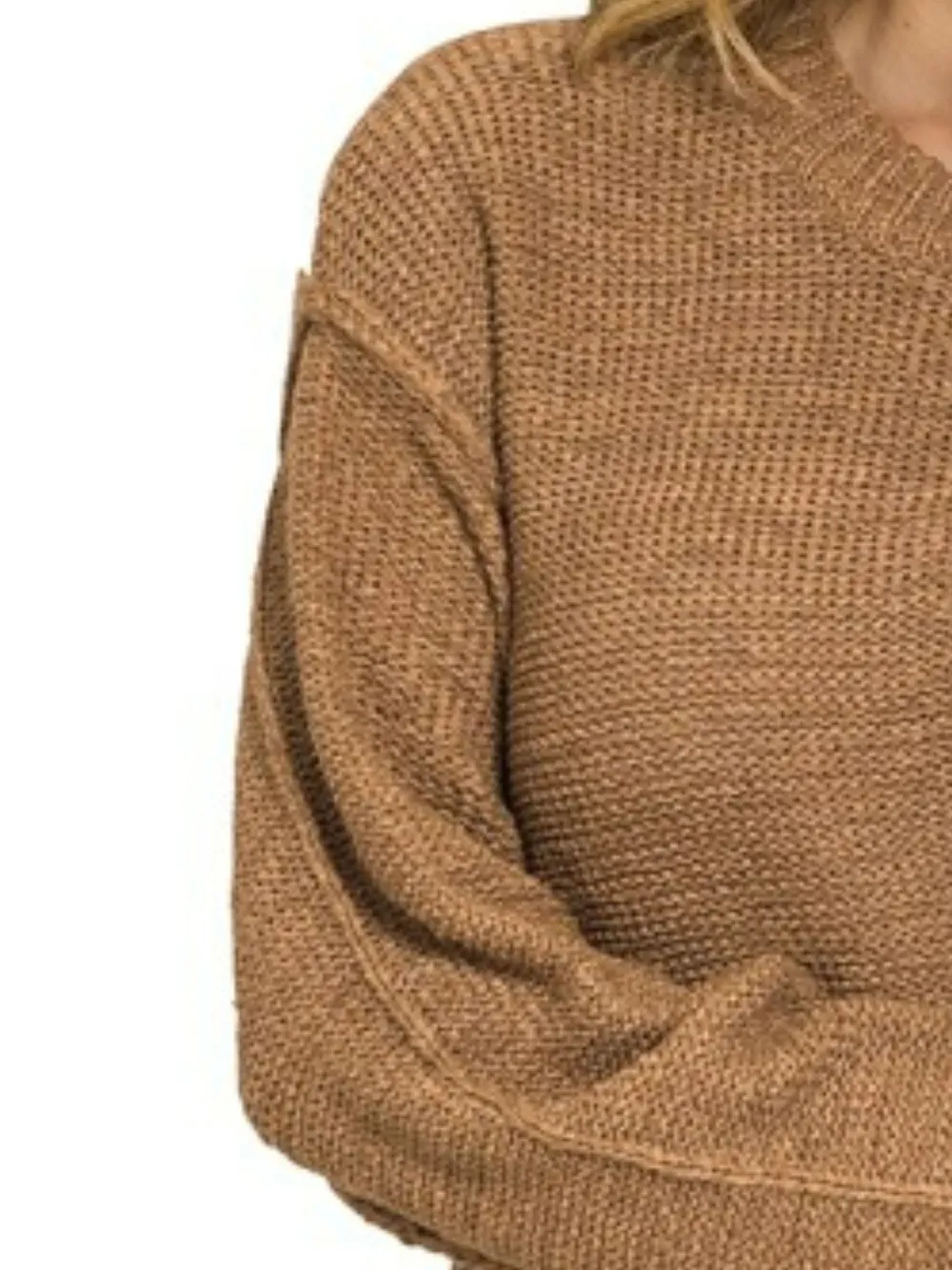Exposed Seam Round Neck Sweater, image 3