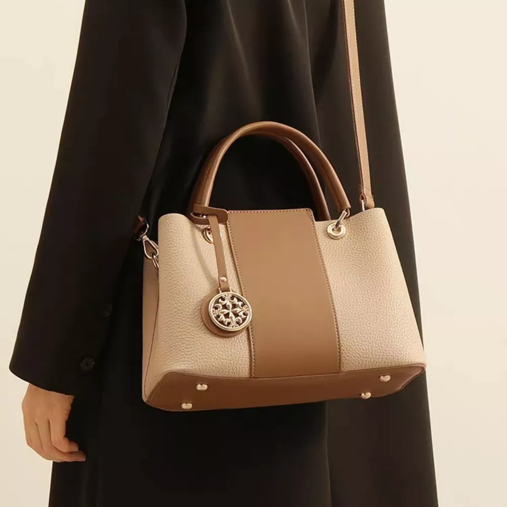 Two-Tone Leather Top Handle Handbag, image 3