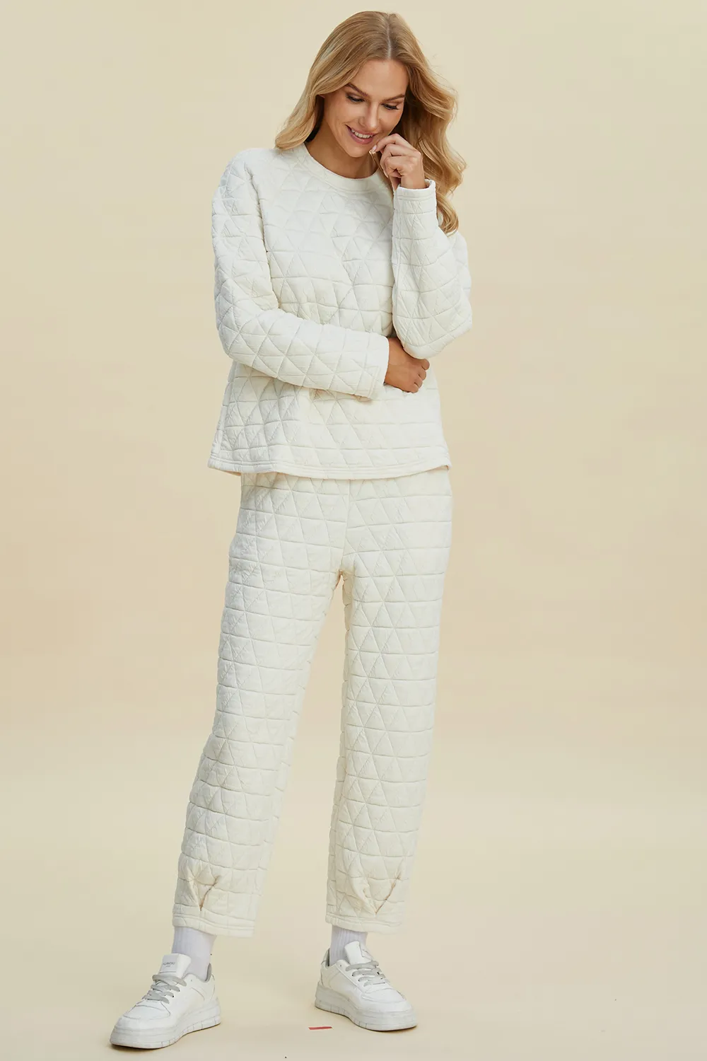 Full Size Texture Round Neck Long Sleeve Top and Pants Set, image 6