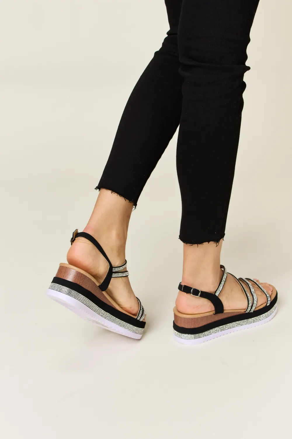 Rhinestone Strappy Wedge Sandals, image 3