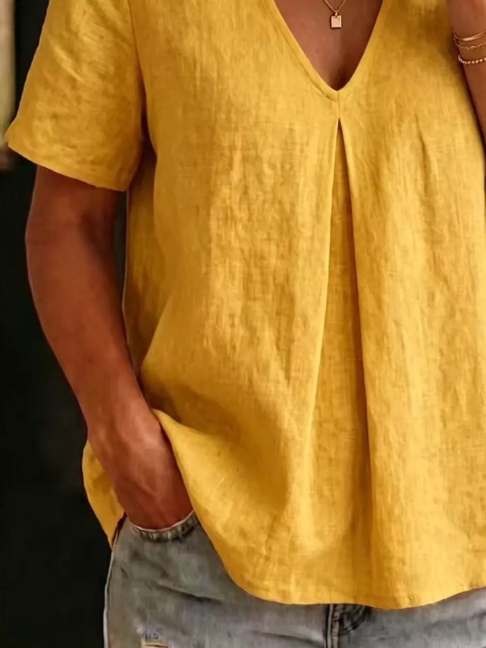 Full Size V-Neck Pleated Short Sleeve Blouse Plus Size, image 9