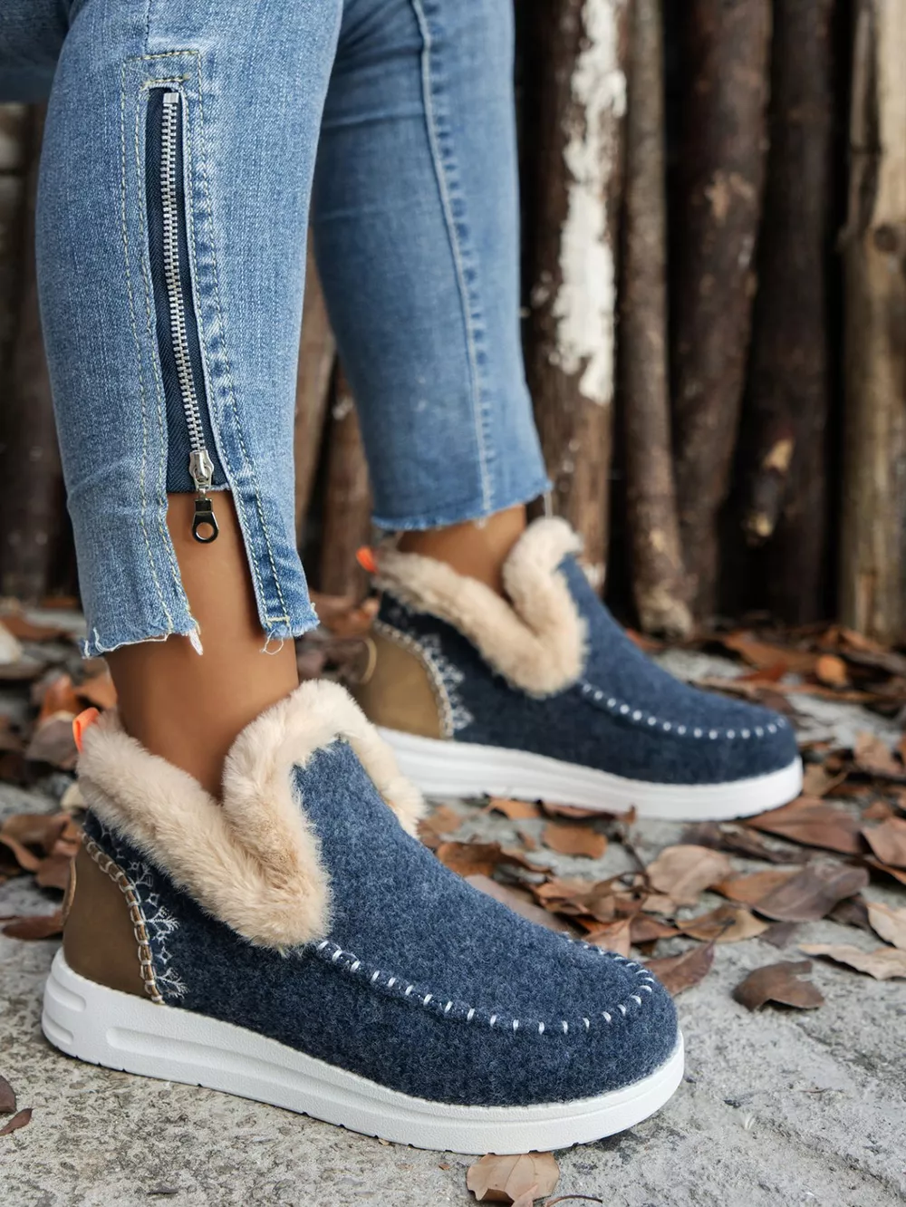 Furry Suede Round Toe Flat Sneakers, image 5