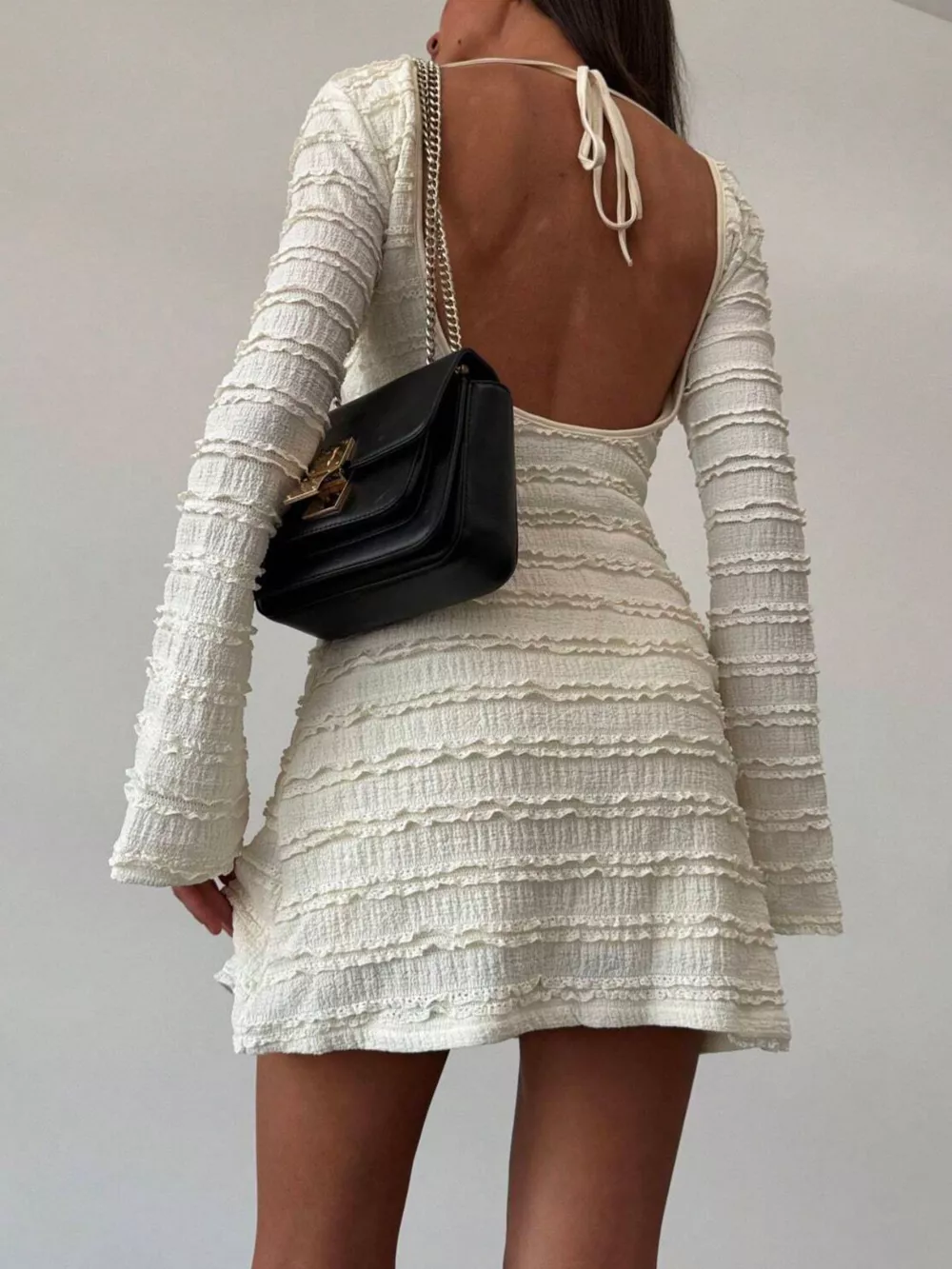 Textured Flare Sleeve Bodycon Mini Dress, image 7
