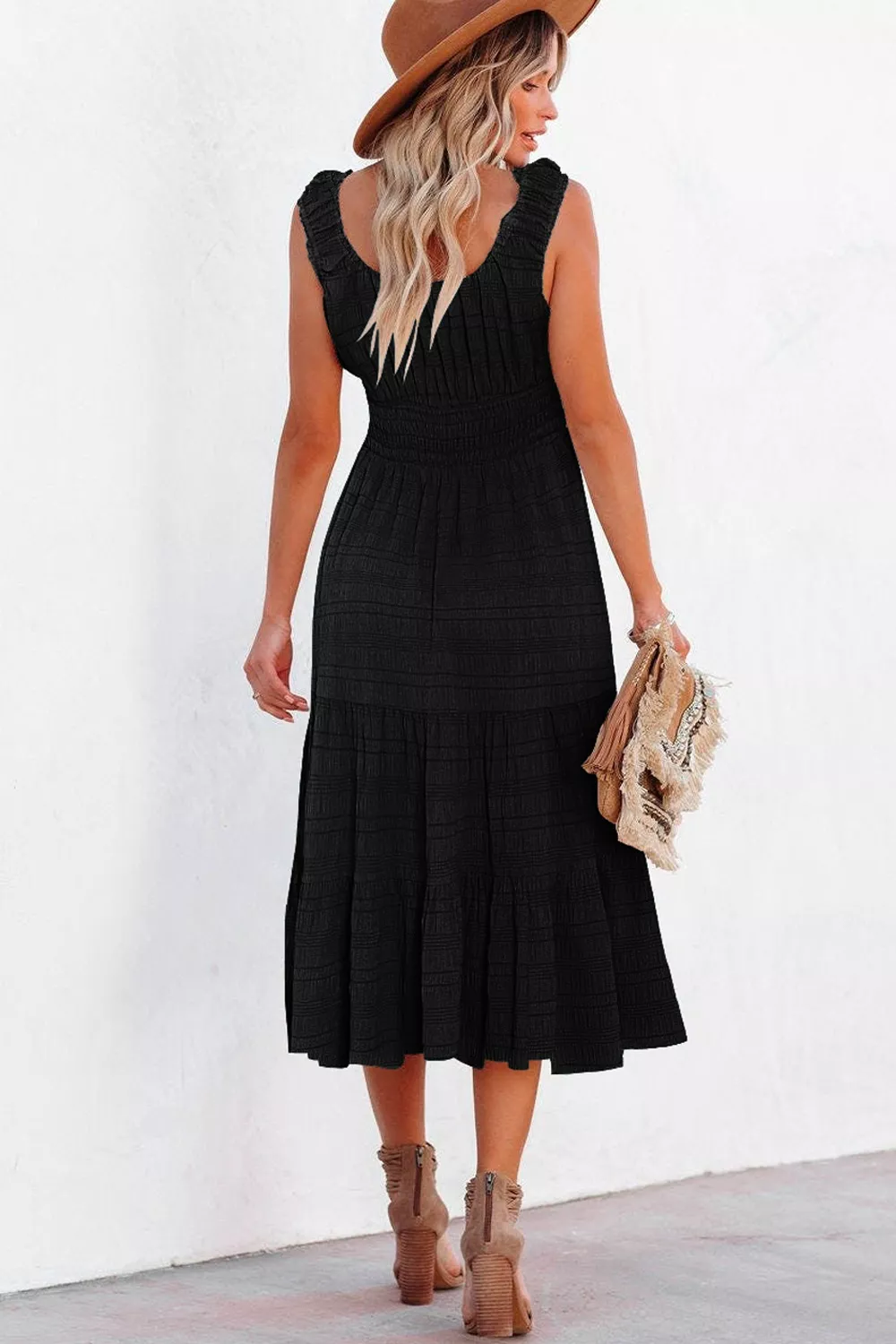 Sleeveless Smocked Tiered Dress with Pockets, image 4