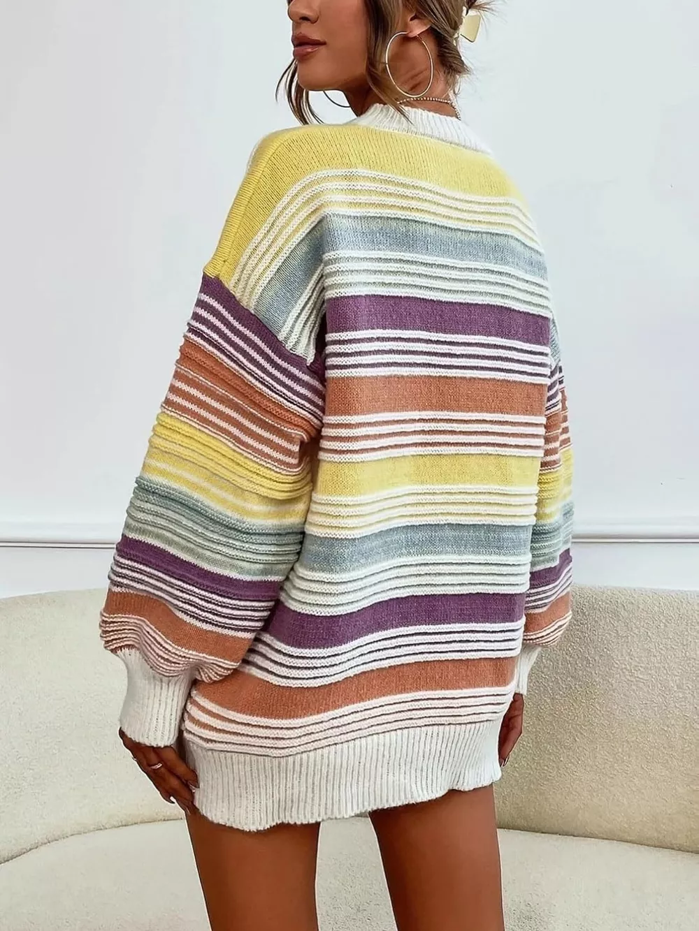 Rainbow Striped Drop Shoulder Oversized Sweater, image 5