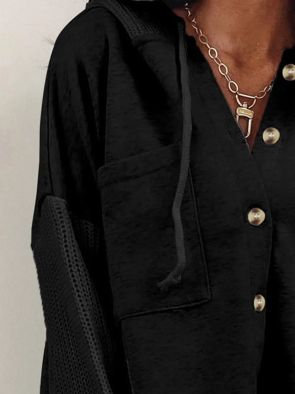 Drawstring Button Front Hoodie, image 4