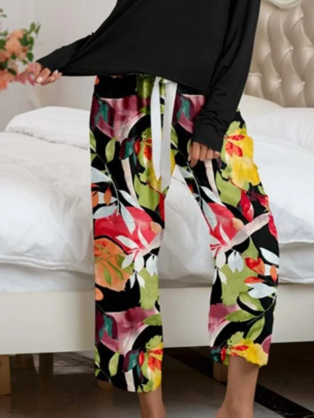 Round Neck Top and Printed Pants Lounge Set, image 16