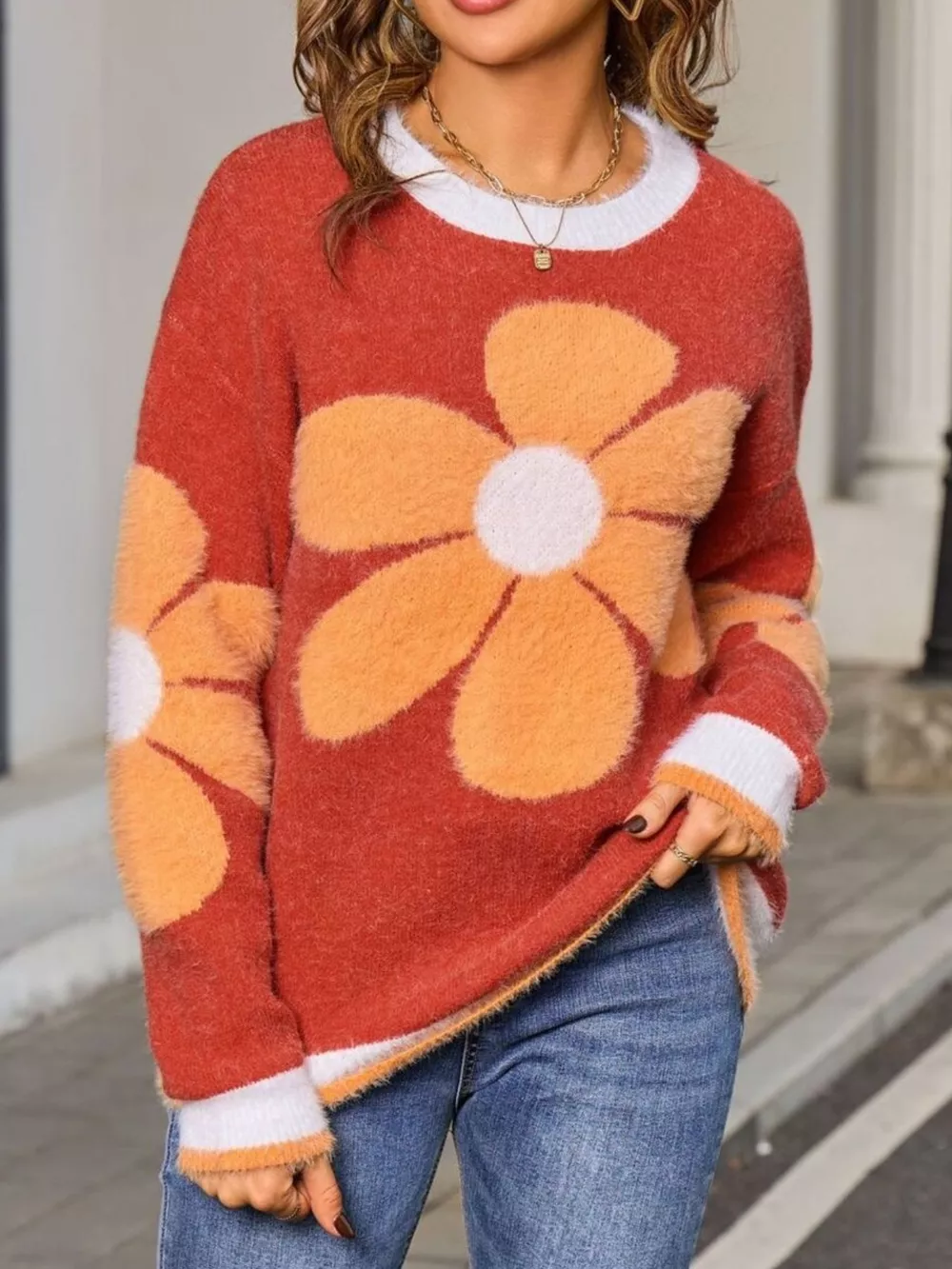 Flower Round Neck Sweater, image 8