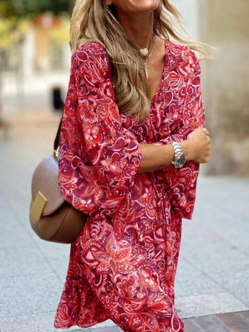 Paisley Print Balloon Sleeve Mini Dress, image 2