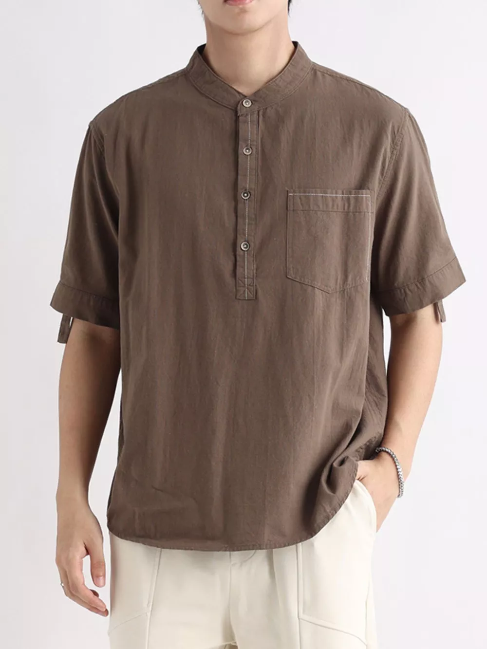 Men's Plus Size Button Detail Short Sleeve Shirt, image 5