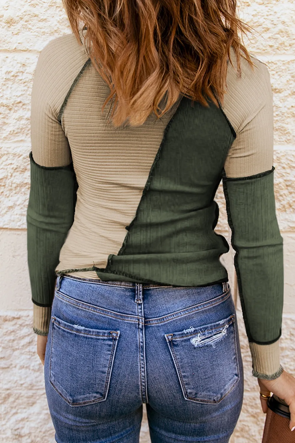 Color Block Round Neck Long Sleeve T-Shirt, image 5