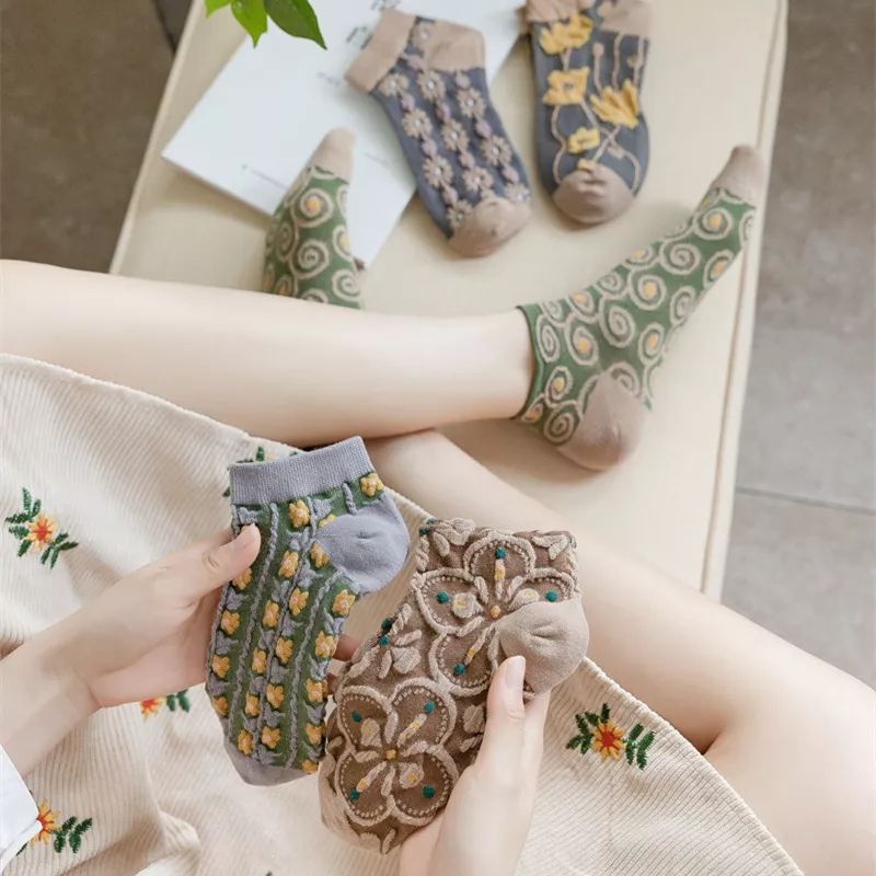 5 Pair Vintage Textured Ankle Socks Set, image 5
