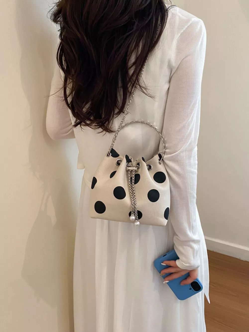 Polka Dot Bucket Crossbody Bag, image 6