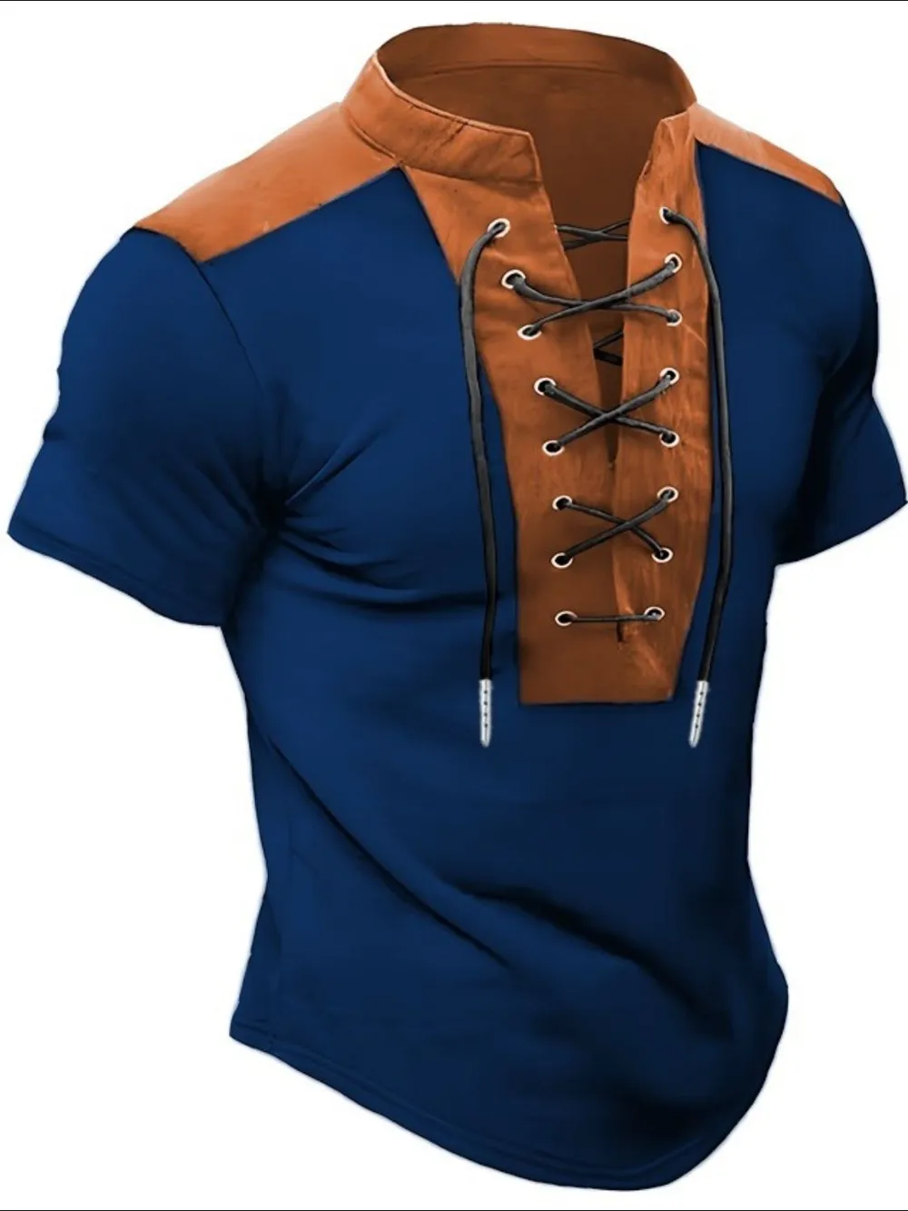 Men's Plus Size Lace Up Short Sleeve Polo, image 5