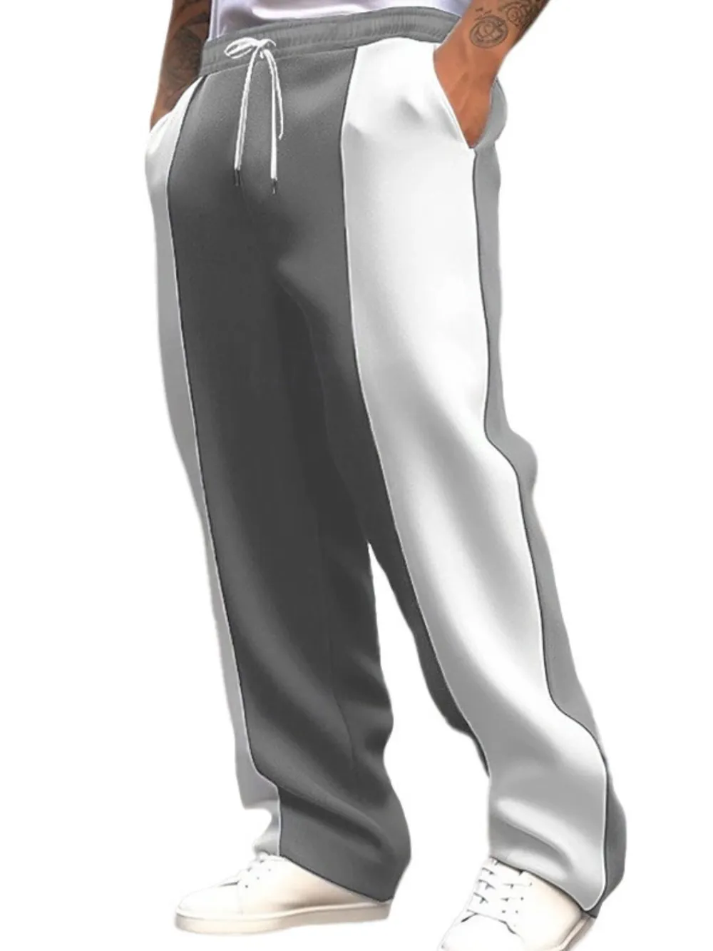 Men's Full Size Drawstring Contrast Pants Plus Size, image 3