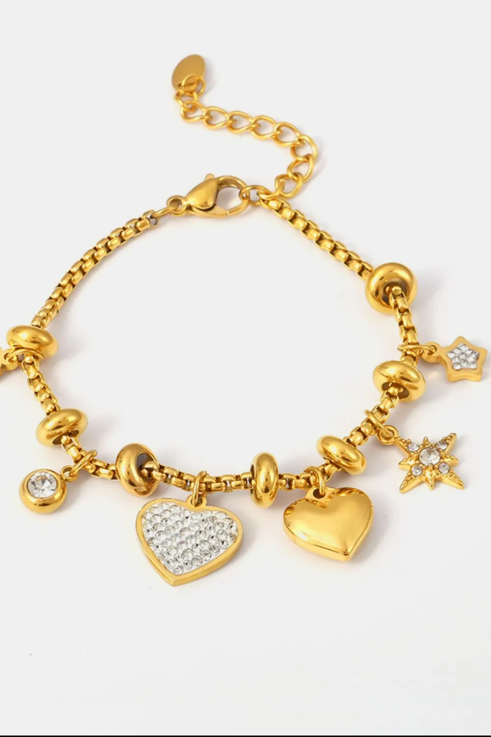 Titanium Steel Inland Zircon Heart Charm Bracelet, image 2