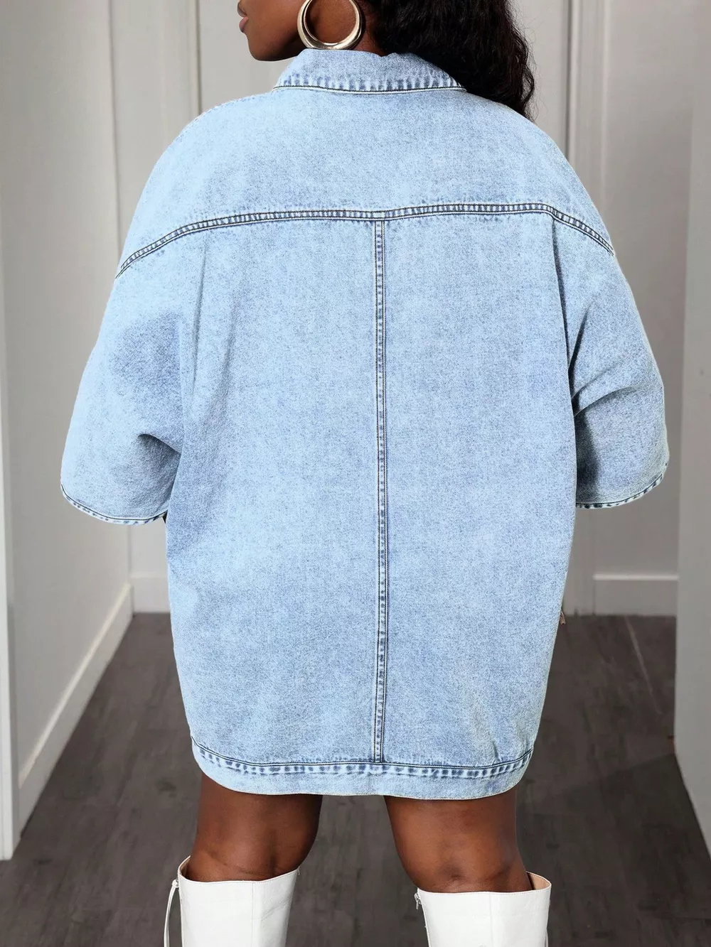 Oversized Batwing Sleeve Denim Top, image 3
