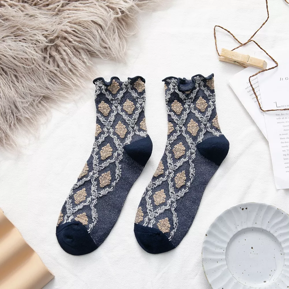 Vintage Argyle Pattern Crew Socks, image 3
