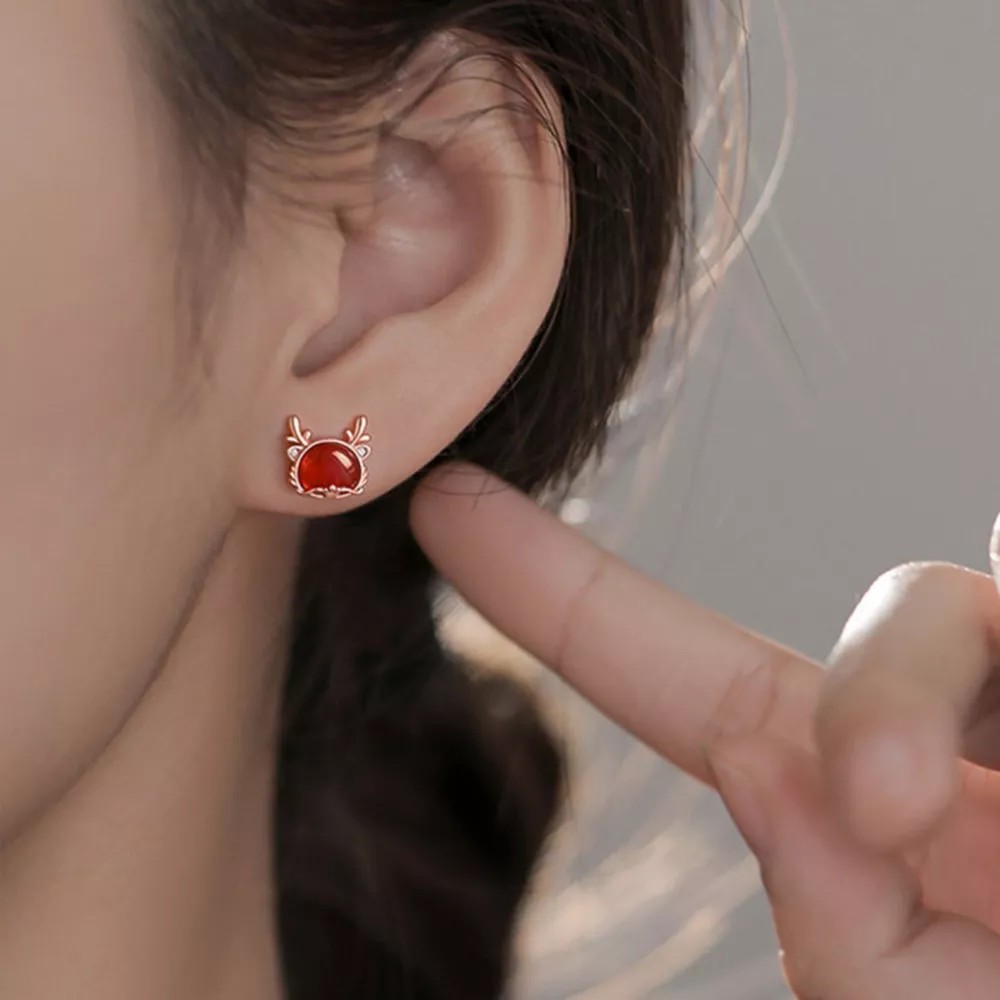 925 Sterling Silver Deer Stud Earrings, image 2