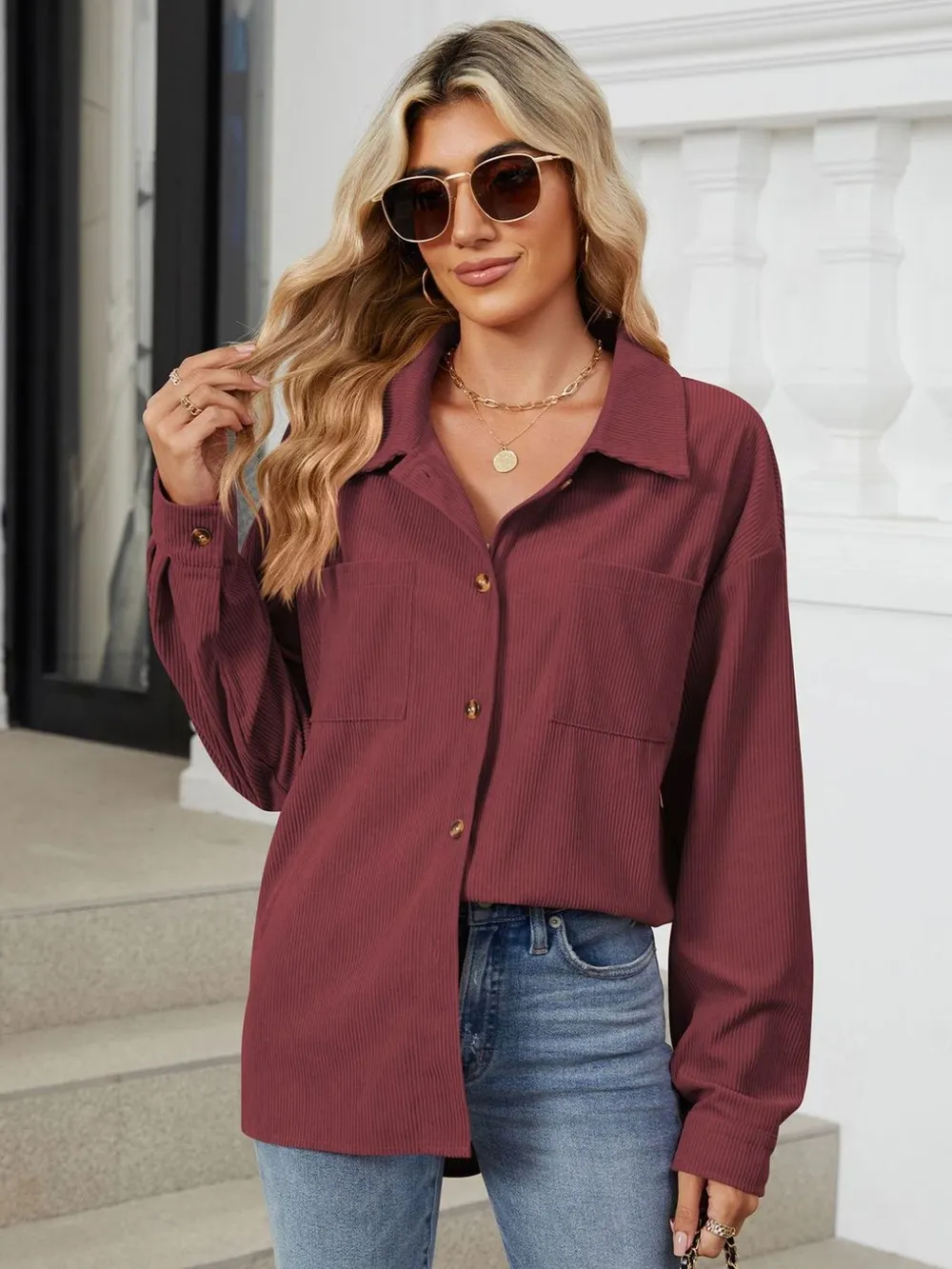 Button Up Long Sleeve Shirt with Breast Pockets, image 18