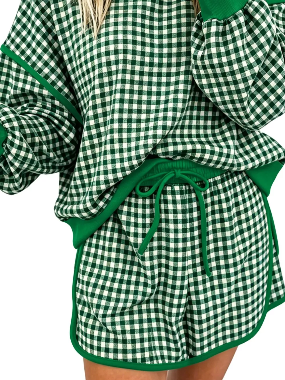 Gingham Long Sleeve Sweatshirt and Shorts Set, image 3
