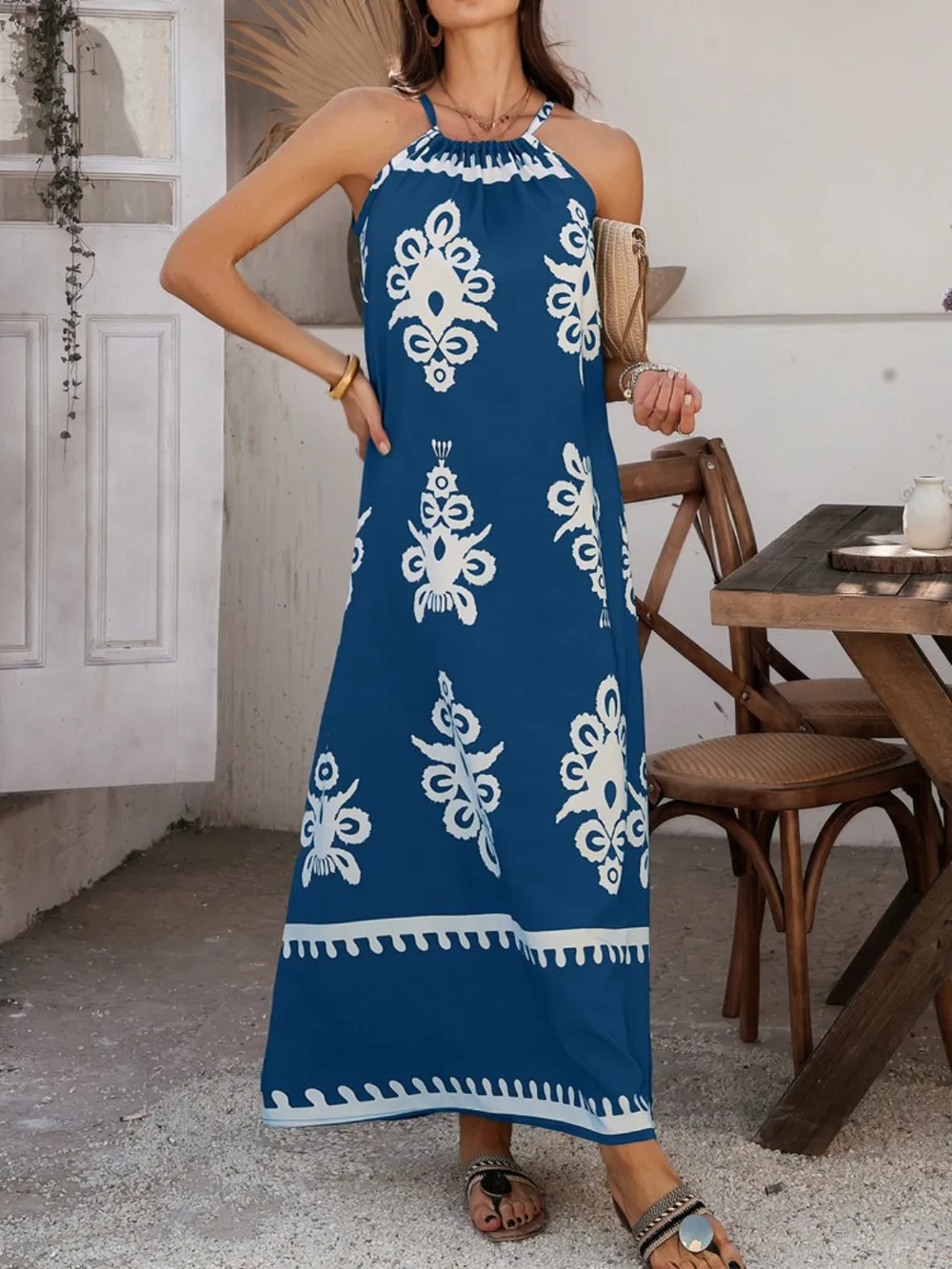 Grecian Neck Printed Maxi Dress, image 11