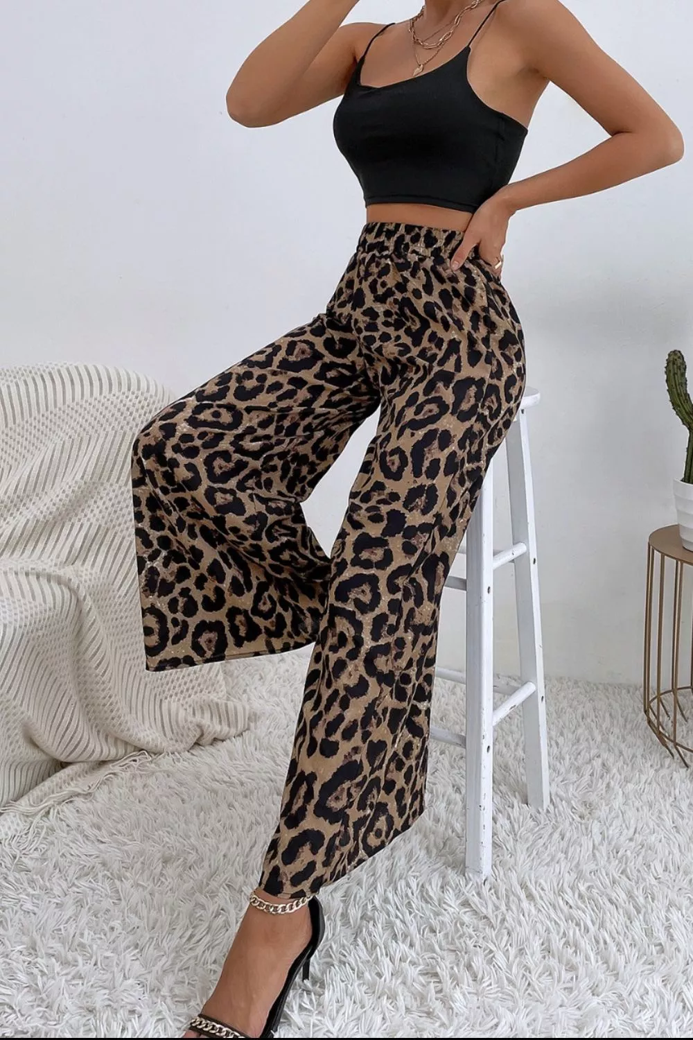 Leopard High Waist Wide Leg Pants, image 2