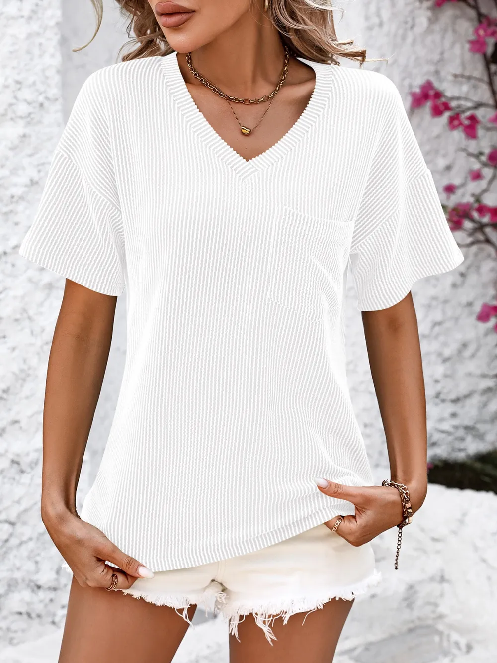 V-Neck Dropped Shoulder T-Shirt, image 4