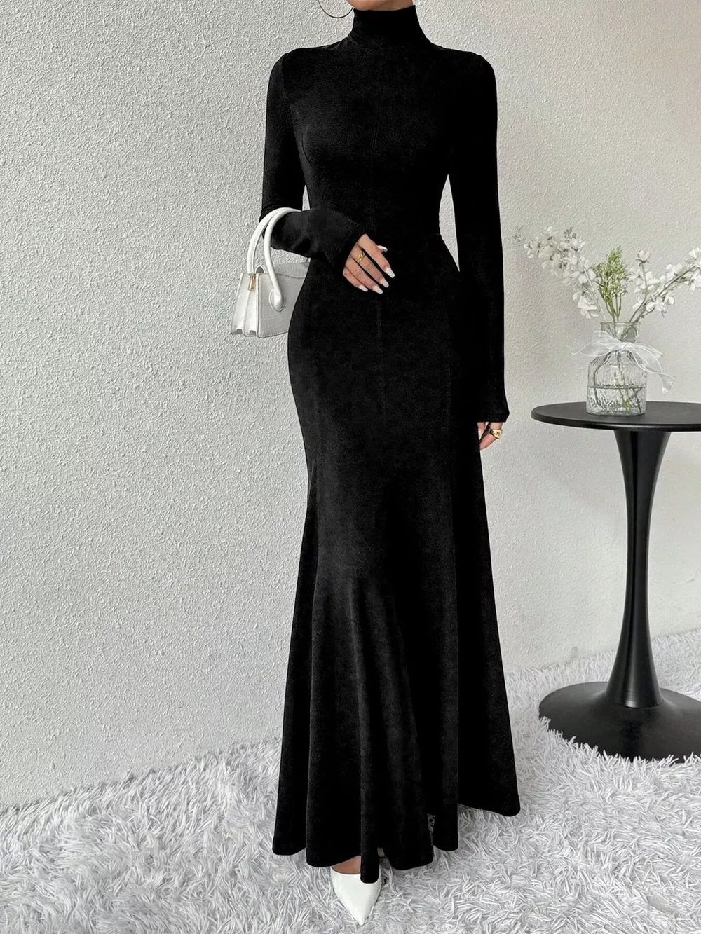 Turtleneck Long Sleeve Maxi Mermaid Dress, image 3