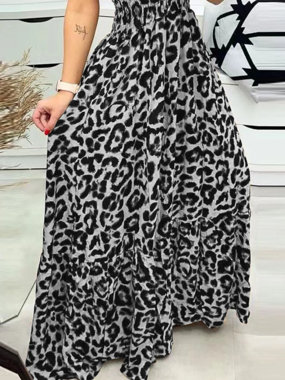Full Size Leopard Print Spaghetti Strap Maxi Dress Plus Size, image 5
